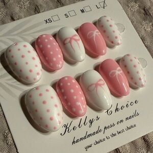 NEW Pink and White Polka Dot Press-On Nails